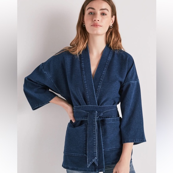 Lucky Brand Jackets & Blazers - Lucky Brand Dark Knit Denim Kimono Wrap Jacket